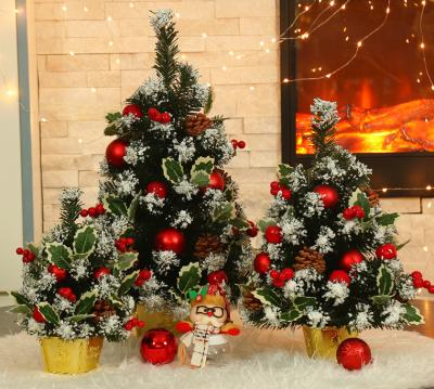 China PVC+PE Mini Christmas Tree Silver /Red/Gold, Miniature Pre-decorated with Small Decorative Artificial Christmas DIY Battery Operated Lights for sale