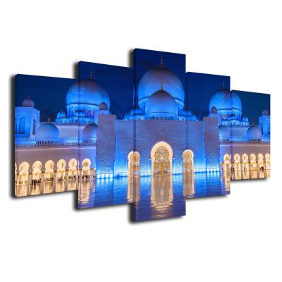 China Modern 5 Panel Mosque Wall Art Living Room Decoration Mosque Canvas Painting Printed Canvas Masjid Bedroom Wall Decor Wall Painting for sale