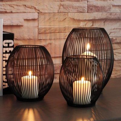 China Luxury Hollow Lantern Candlestick Iron Shapes Black Centro Mesa Coffee Table Living Room Home Decor Geometric Gifts for sale