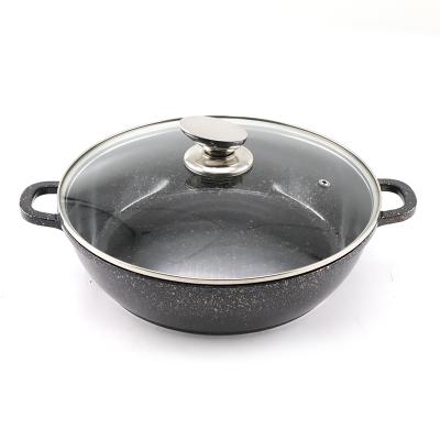 China Sustainable Gold Ceramic Coating Marble Shallow Pot Die Casting Aluminum Shallow Casserole for sale