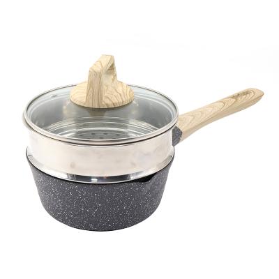 China Sustainable Wholesales Wide Size Die Casting Aluminum Sauce Pot With S/S Steamer for sale