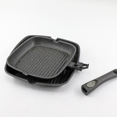 China Sustainable Wholesale Steak Grill Dish Stone Sets Marble Coating Die Casting Grill Pan Set for sale