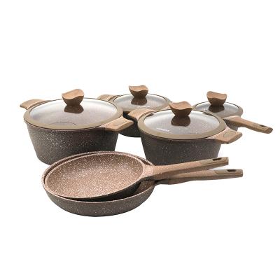 China 10PCS Viable Non Die Casting Aluminum Stick Induction Bottom Casserole Fry Pot Sauce Pot Ccokware Set for sale