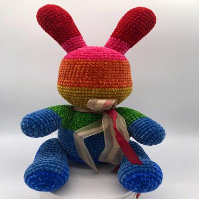 China China Hot Selling Soft 17 Inch Cashmere Yarn Hand Knitted Rainbow Rabbit Bear Doll Toy Custom Knitting Machine Toys For Girls for sale