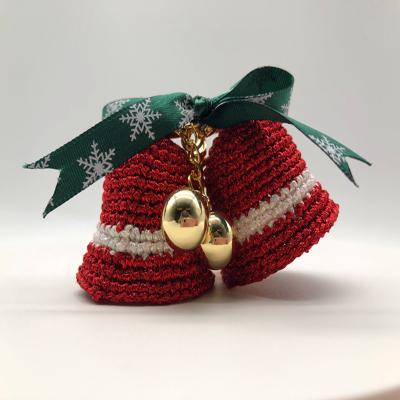 China Free Sample Hand Knitted Wool Eco-friendly Fleece Material 3cmDIY Knitted Bell Christmas Tree Christmas Wreath Decoration Christmas Bell Pendant for sale