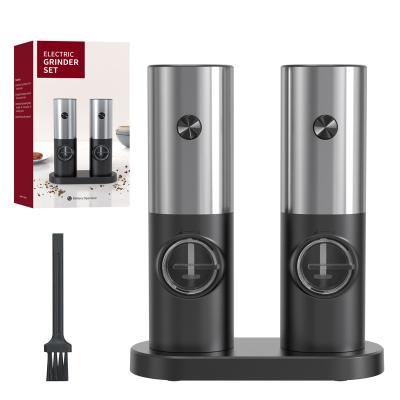 China High Quality Viable Kitchen Accessories Stainless Steel 2 PCS Packing Electric Salt and Pepper Grinder with Stand for sale