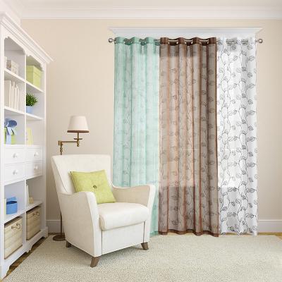 China Blackout new style contracted color transparent pure soft household embroidery perforated vertical curtain for sale