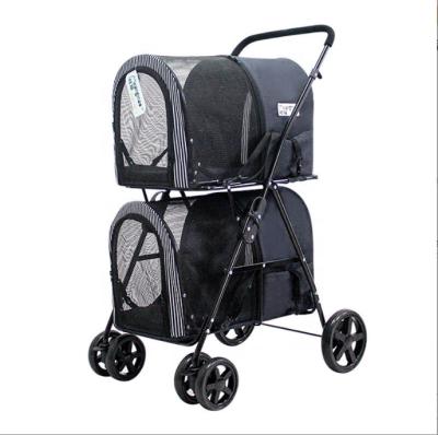 China Luxury Designer Double Dog Stroller Foldable 4 Wheel Dog Pram Trolley 3 in 1 Twin Pet Stroller for Dogs Cats for sale