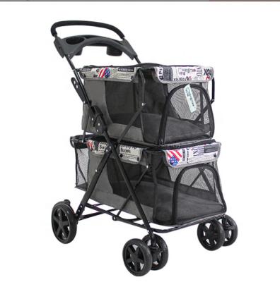 China Dogs Outdoor Luxury Double Stroller Foldable 4 Wheel Dog Pram Trolley 3 in 1 Twin Pet Stroller for Dog Cat for sale