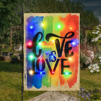 China FLYING 12*18inch double sided small lighted garden flag banner gay gay solar led lighted garden flags Pride Rainbow for sale