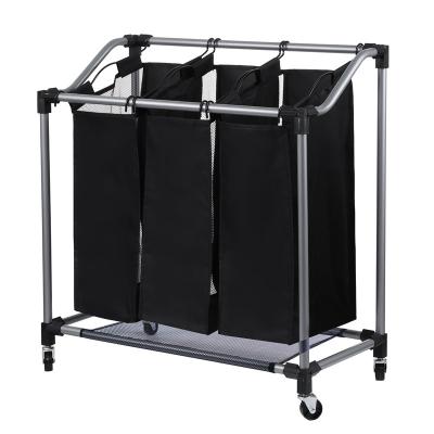 China 2020 Hot Selling Large Collapsible Laundry Folding Sorter With Hanging Bags Metal Laundry Basket for sale