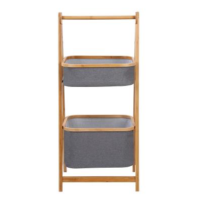 China Contemporary Eco-Friendly Wood Fabric In Natural With Tiers Folding Frame Bamboo Organizer Storage Shelf Rack for sale