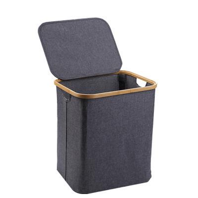 China Gray Foldable Bamboo Household Items Traditional Custom Home Dirty Laundry Basket With Lid for sale