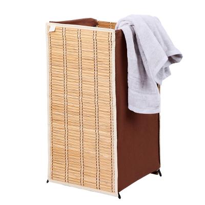 China Single Rectangle Collapsible Rack Basket Traditional Folding Linen Linen Wire Clothing Bamboo Laundry Hamper With Lid for sale