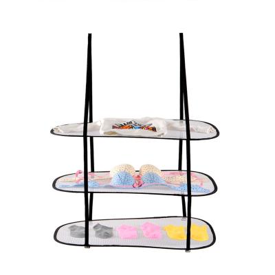 China Household CLASSIC Single Balcony Storage 3 Tier Underwear Hanging Sock Mesh Cloth Sweater Drying Rack for sale