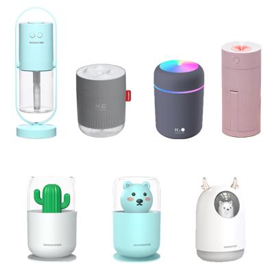 China Amazon Car Top Portable 300ml Nebulizer Led Mini 300ml H2o Jet Light Mist Car USB Ultrasonic Air Humidifiers With 7 Led Lights for sale