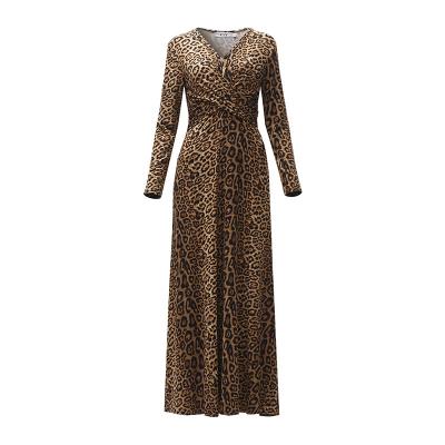 China New Women's Breathable Slim Sexy V-Neck Leopard Print Print Long Dress for sale