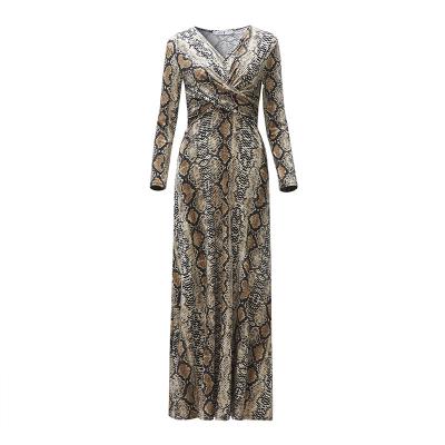 China Fashionable And Sexy Long Sleeve Anti-wrinkle Snakeskin Printed Elegant Women Dress for sale