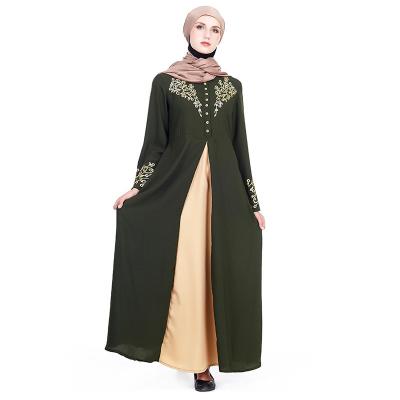 China New Breathable Luxury Long Robe Abaya Evening Dress Muslim Floral Printing Women Long Sleeve Gold Leisure Blocking Dress for sale