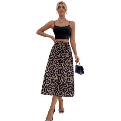 China Breathable fashionable American women fashion skirt print leopard long pleated high waist layer skirt tiered dress for sale