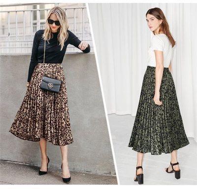 China New Arrival Fashion Breathable Plus Size Women Skirt Leopard Printed Elastic Waist Long Pleated Soft Skirts for sale