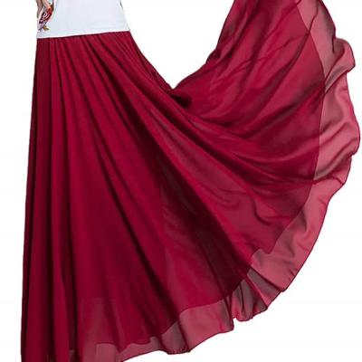 China Hot Sale Elegant Skirt Long Maxi Skirts Muslim Casual Elastic Waist Chiffon Swing Skirt Plus Size Breathable Women for sale