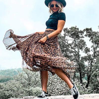 China Breathable Hot Style Saias Maxi Skirt Swing Fashion Casual Floral Animal Printed Chiffon Elastic Waist Skirt Women Long Skirt for sale