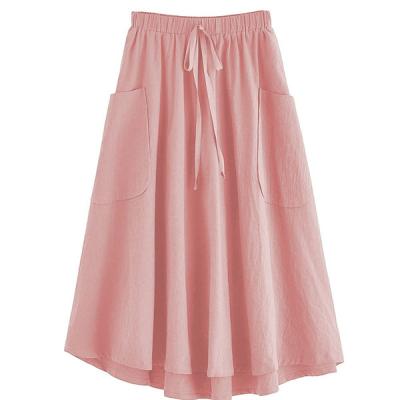 China Ladies Casual Waist A Line Midi Fashion Long Skirt Anti-Static Simple Solid Women High Tops Skirt With Pocket for sale