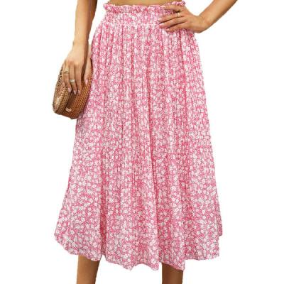 China Breathable Vacation Fit High Elastic Waist Women Skirt Pleated Floral Print Leopard Lady Dress Girls Skirt for sale