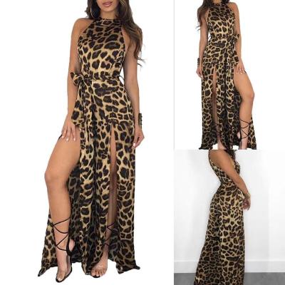 China New Fashion Anti-Wrinkle Long High Leopard Overalls Loungewear Design Side Split Jumpsuit Pantyhose for sale