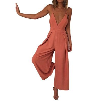 China New Popular Breathable Wide Leg Ladies Cami Jumpsuit Sleeveless High Waist Style Long Loose Playsuit For Women for sale