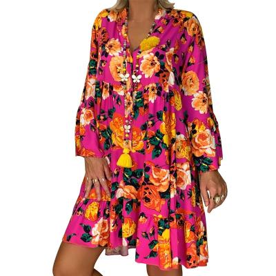 China 2022 HOT SALE Anti-wrinkle women's fashion loose floral ruffle ruffle shirt dress clothing for sale