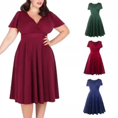 China Anti-Static Drop Shipping 2022 Lady's Long Dress Stylish 100% Polyester Solid Fashions Loose Casual V-Neck Summer Women Casual Outfits for sale