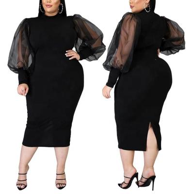 China Anti-wrinkle Dropshipping BILLION See Through Sheer Hollow Dress Plus Size Sheer Patchwork Bodycon Dress for sale