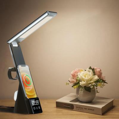 China Hot Clock Amazon Seller 15W Fast Wireless Charging Station 5 in 1 Multifunctional Folding Led Desk Lamp for sale