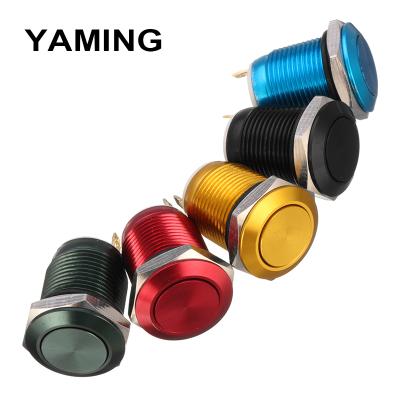 China 12mm Metal Push Button Switch Momentary Reset / Head Round 2Pins 1NO Momentary Reset Flat Oxidize Red Yellow Green Black / Blue High Flat Top for sale