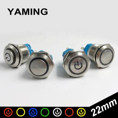 China 22mm Alumina Metal Push Button Switch Led Ring Around Reset 6 Pin Waterproof Stainless Momentary Car Door Bell Horn Motor Start 22mm for sale