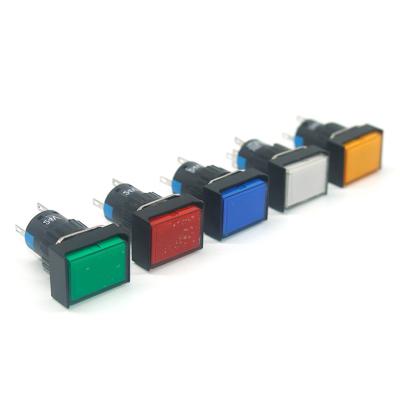 China 16mm Self Locking Rectangular Power Push Button Switch With LED Lamp Locking Fixed Lock Five Pins LA16-J-11S LA16-J-11S for sale