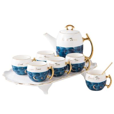 China Wholesale Customized Viable Pattern Afternoon Tea Used Coffee Cup Ceramic Teapot Luxury Tea Sets Porcelain Tea Set With Tray for sale