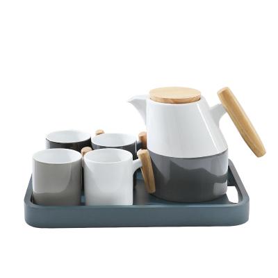 China Nordic modern minimalist simple fashion 6/8pcs high quality custom ceramic coffee tea set viable teapot set with tray for sale