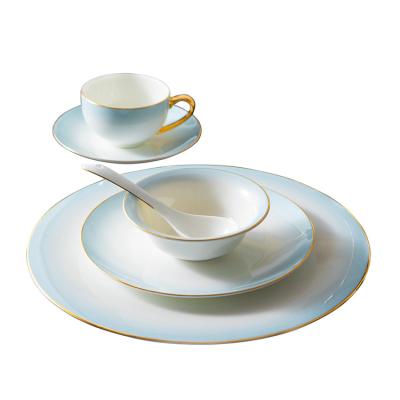 China New Set Viable Craft Dinnerware Design Decal Kitchen Dish Colorful Dish Set Gold Rim Fine Bone China Dinnerware Sets for sale