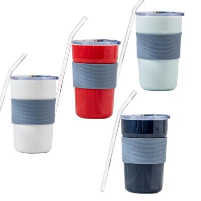 China Wholesale Viable With Lid Straw Blank Travel Mug Portable Mug Tumblers And Straight Sublimation Ceramic Coffee Glass for sale