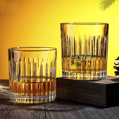 China Vertical Stripes Cut Out Colorful Wholesale Whiskey Glass Cup Shot Glass Cup Drinking Glasses Gift Set Round Whiskey Glassware Cup For Event for sale