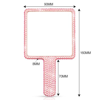 China Customizable Rhinestone Design Supplier Square Handheld Makeup Lighted Handheld Mirror for sale