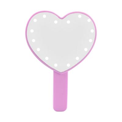 China Custom Handheld Lighted Pocket Makeup Mirror Personalized Portable Mini Pink Heart Handheld Mirror With Logo for sale