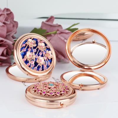 China Wholesale High Quality Custom Vintage Compact Round Lighted Makeup Mirror Small Double Sided Compact Mirrors for sale