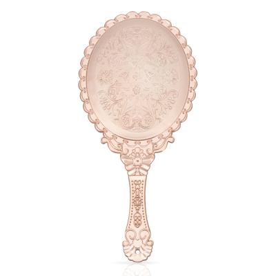 China Wholesale Custom Vintage Logo Oval Hand Held Pocket Mirror Small Lighted Cosmetic Makeup Mirror for sale