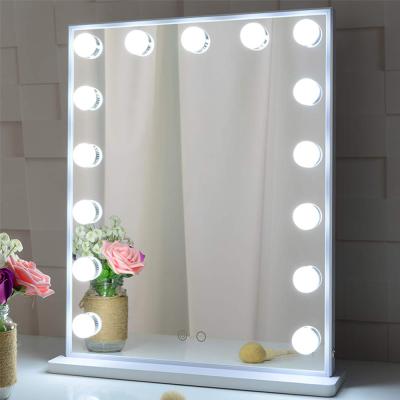 China Large Square LED Light Lamp Bulb Hollywood Mirror Desktop Princess Beauty Touch Screen Led Makeup Mirror for sale