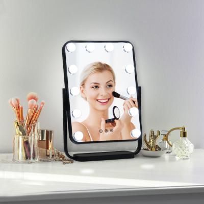 China Lighted 12 Bulbs Standing Decor Modern Bathroom Compact Mirror Led Table Hollywood Lighted Mirror for sale