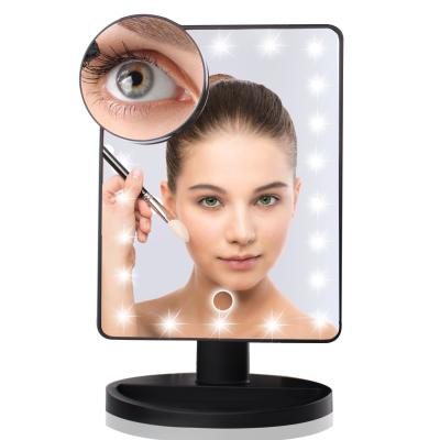 China Best Selling 5X Lighted Cosmetic Mirror 3 Color Shine Square Shaped LED Stand Portable Magnifying Desktop Mirror for sale